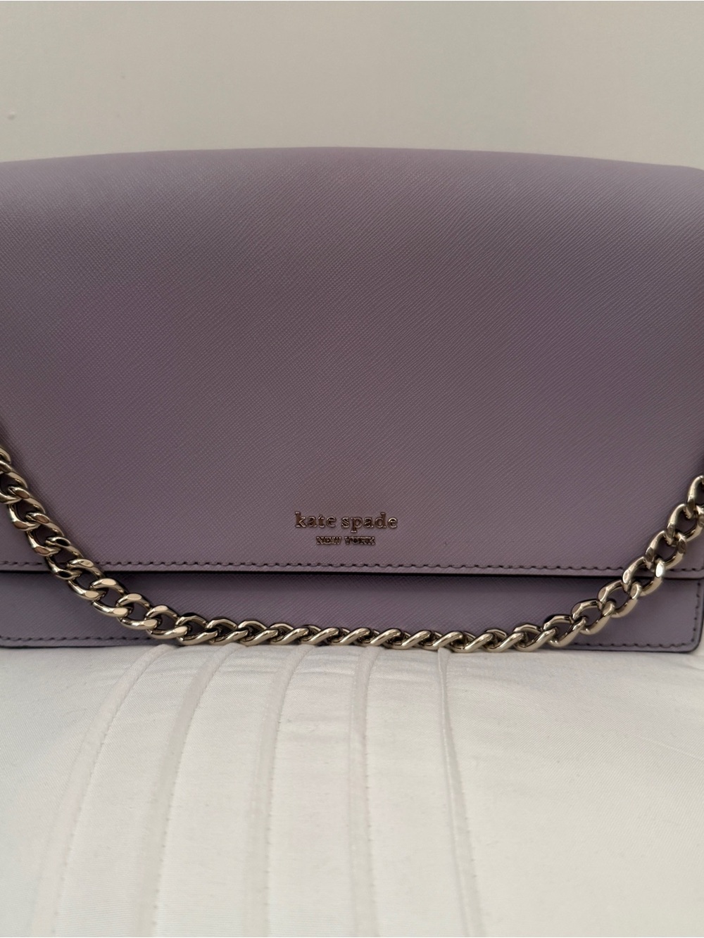 Kate Spade Lavender Saffiano Crossbody with Silver Chain